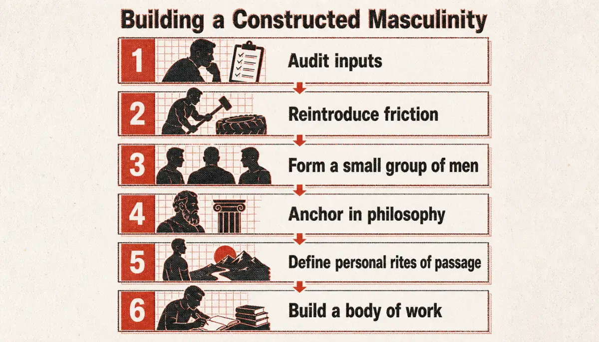 Process diagram for building modern masculinity through deliberate action