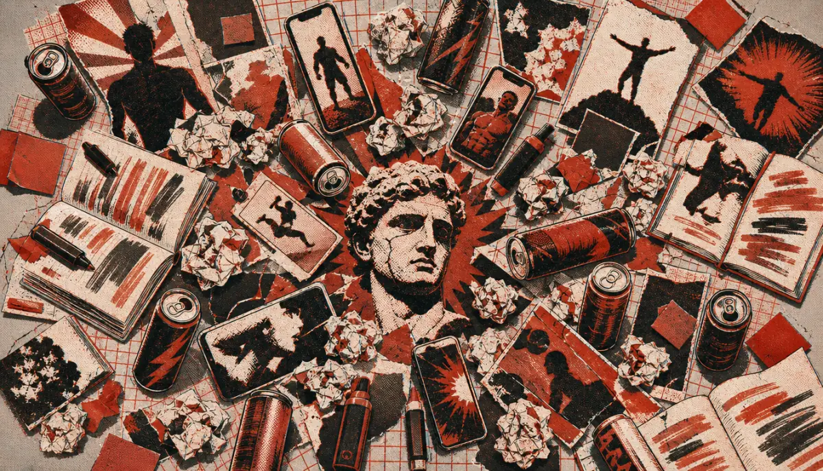 Chaotic flat-lay representing the motivation industry in the discipline vs motivation debate