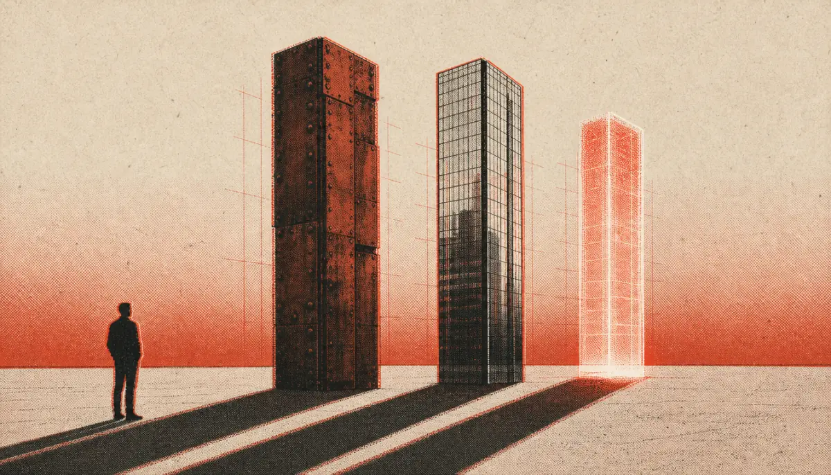 Three monoliths symbolizing the forces that reshaped modern masculinity