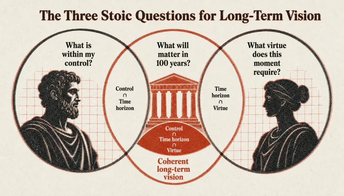 Venn diagram of Stoic questions intersecting to form a personal legacy vision