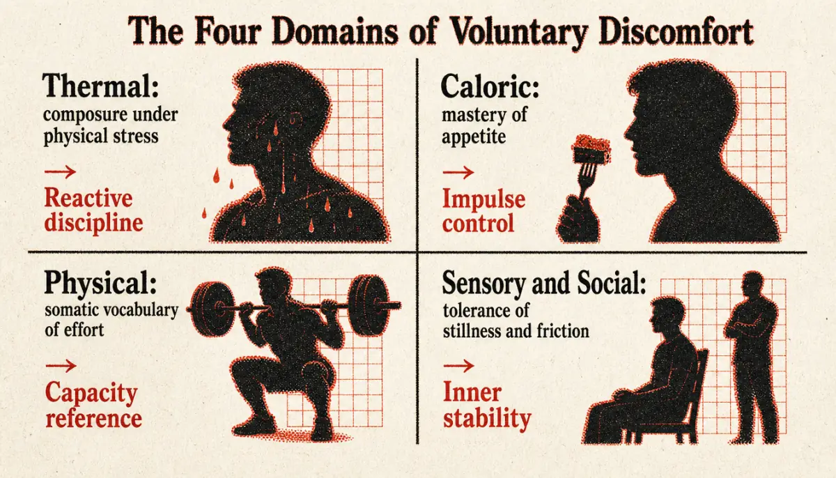 Matrix diagram showing the four domains of voluntary discomfort and the capacities each builds