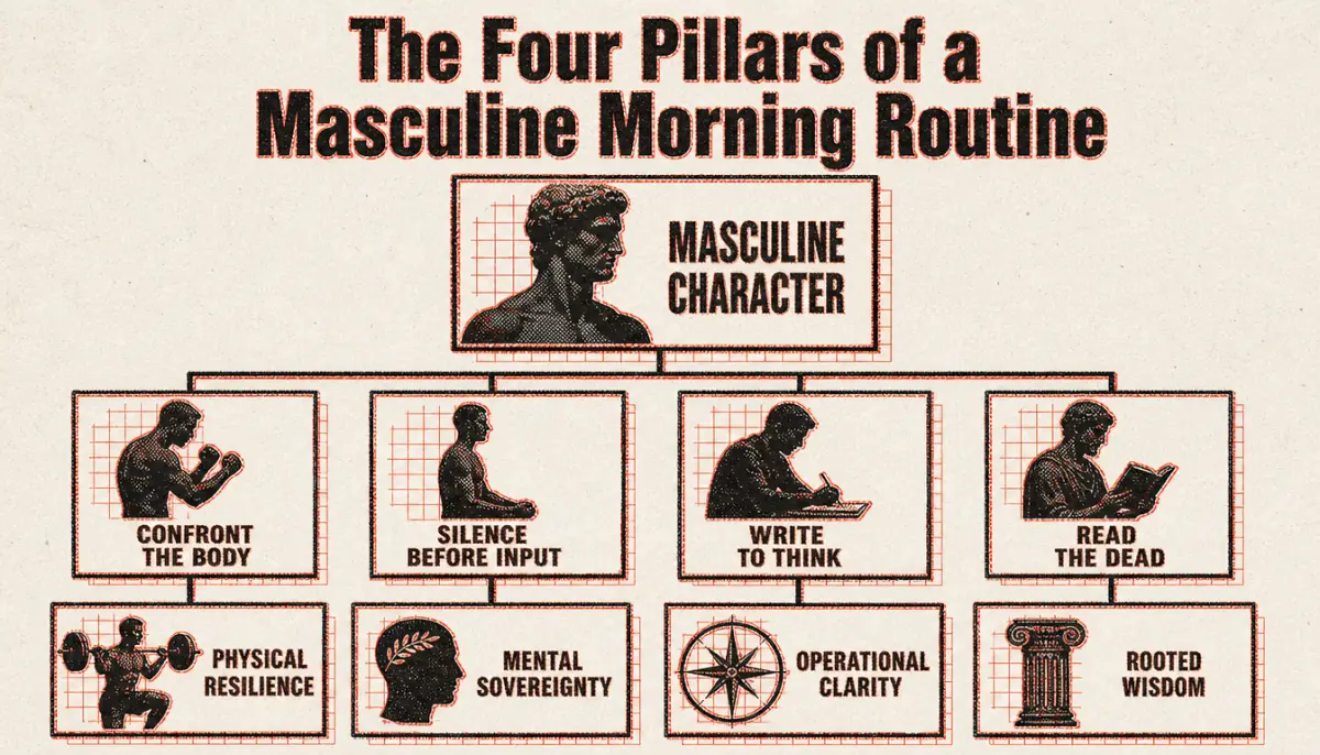 Hierarchy diagram of the four pillars of a masculine morning routine