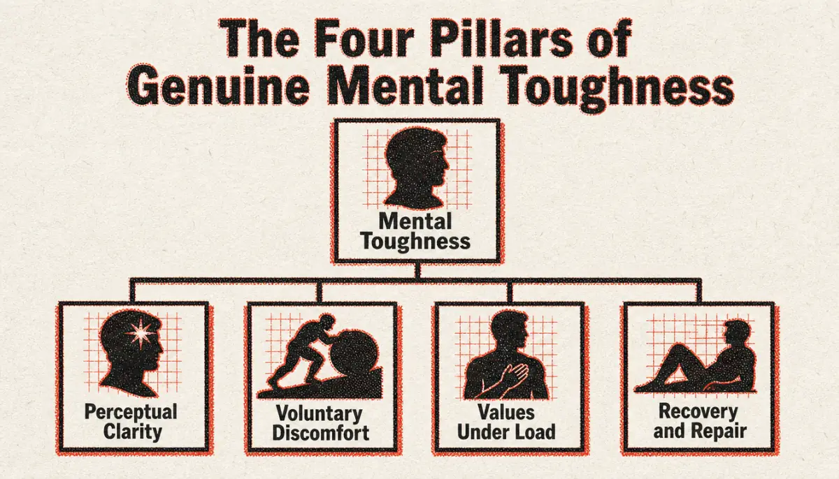 Hierarchy diagram of the four pillars for how to build mental toughness as a man