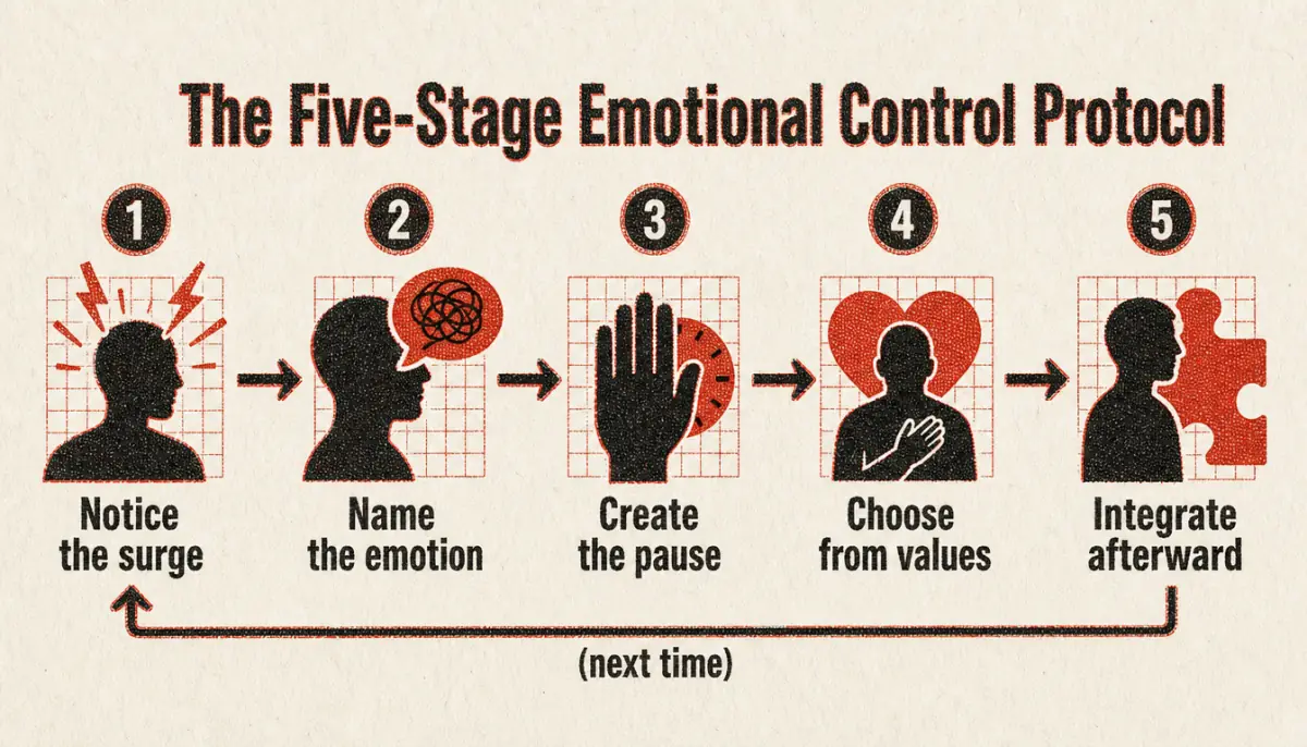 Five-stage process diagram for emotional control for men