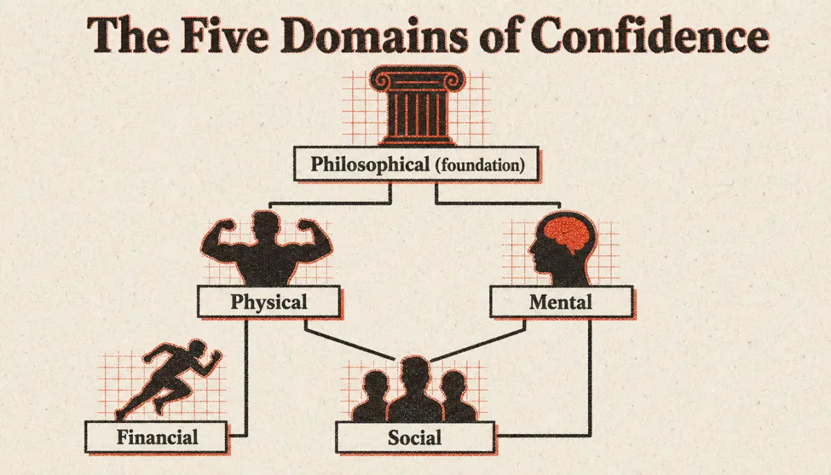 Hierarchy diagram of the five domains of how to build real confidence as a man