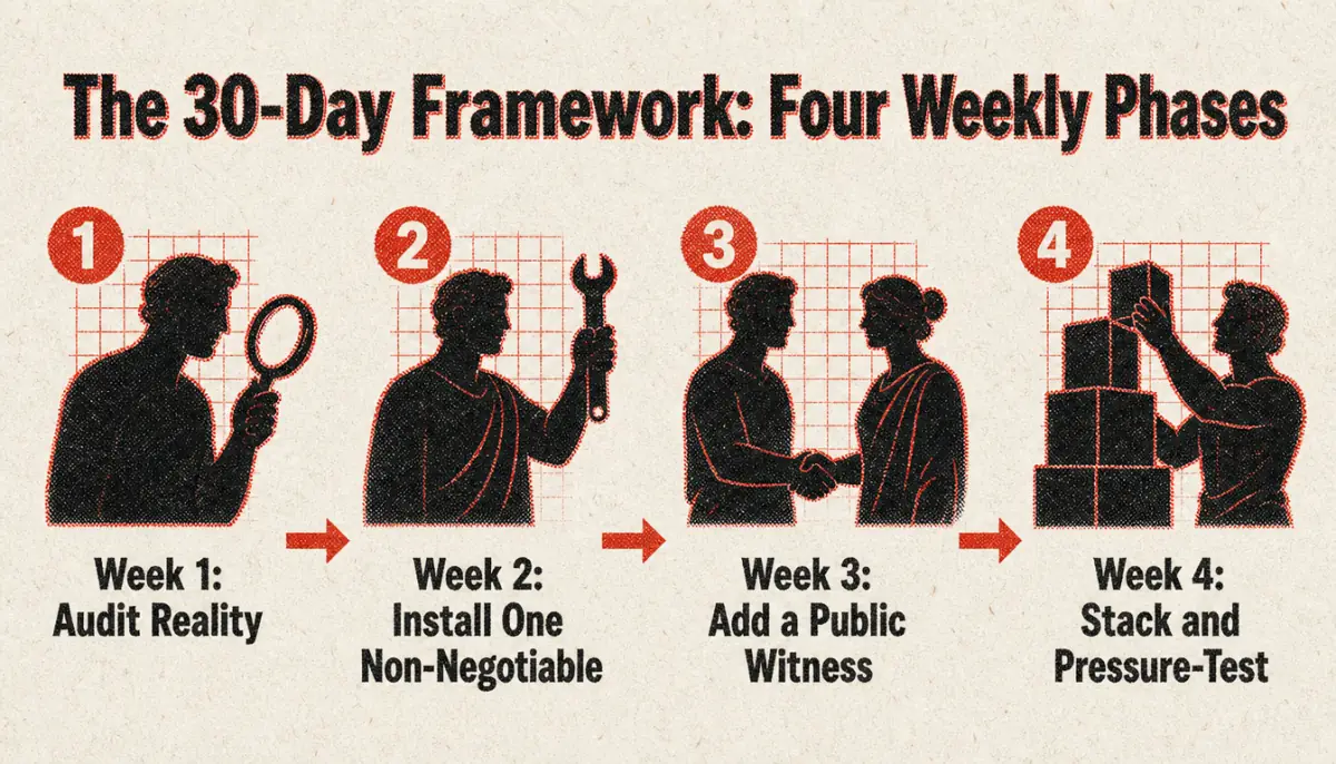Process diagram of the four-week from knowing to doing framework