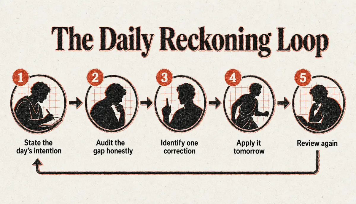 Process diagram of the daily reckoning loop, a core habit of disciplined men