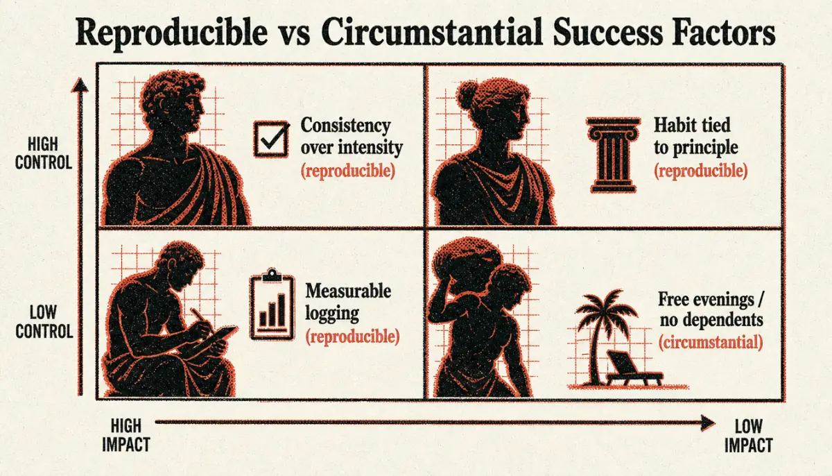Matrix of reproducible and circumstantial factors behind stoic habits results