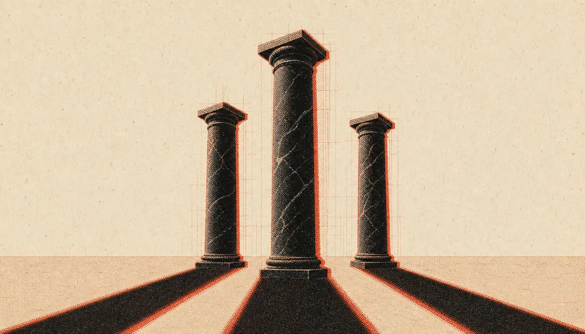 Three marble columns representing the foundational daily stoic practices