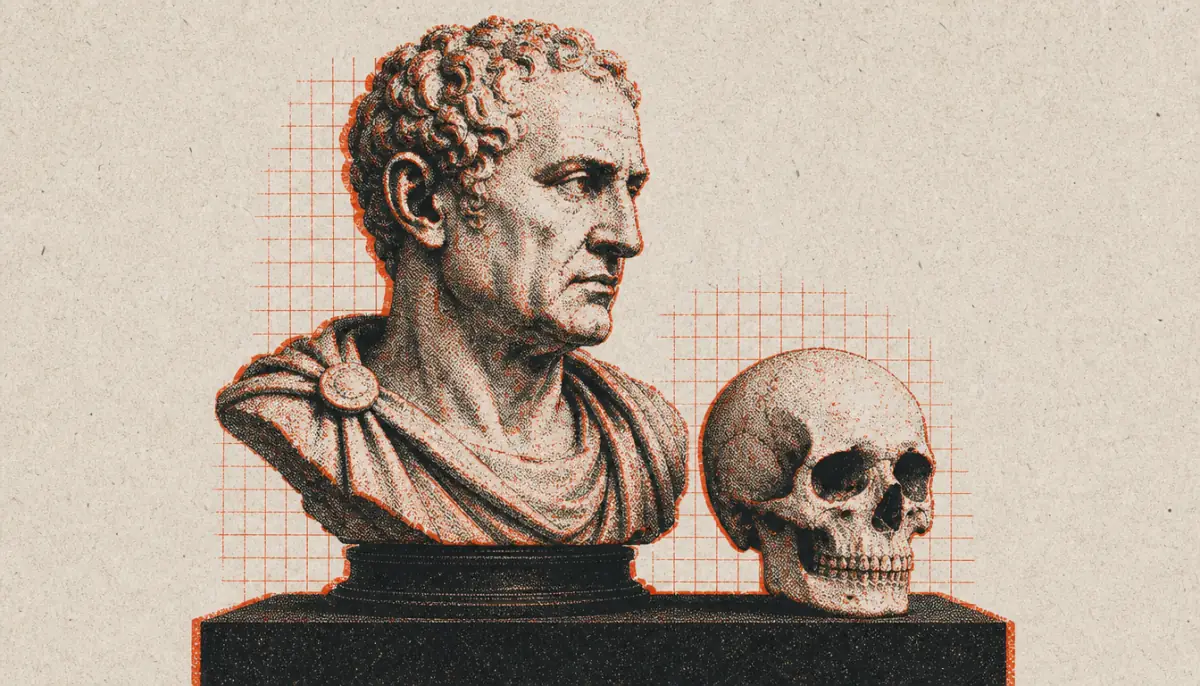What is memento mori shown by a Roman marble bust beside a skull