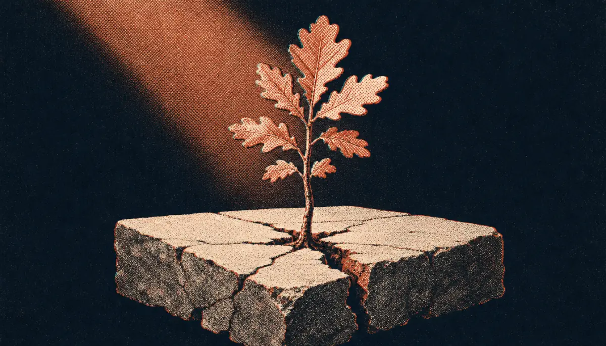 Oak sapling rooted in stone showing completion markers for how to build a legacy