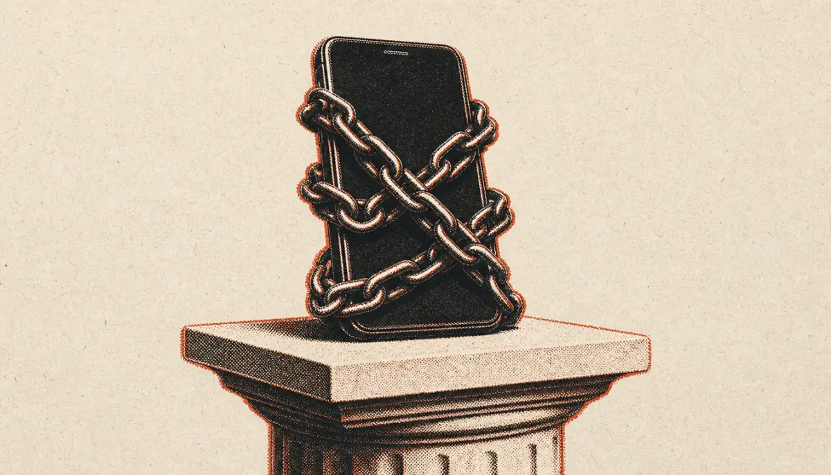 Chained phone representing modern traps that break the masculine morning routine