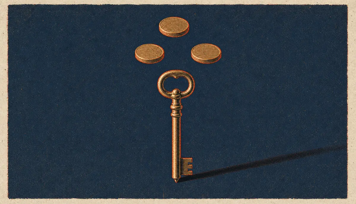 Brass key and coins symbolizing financial sovereignty in how to build real confidence as a man