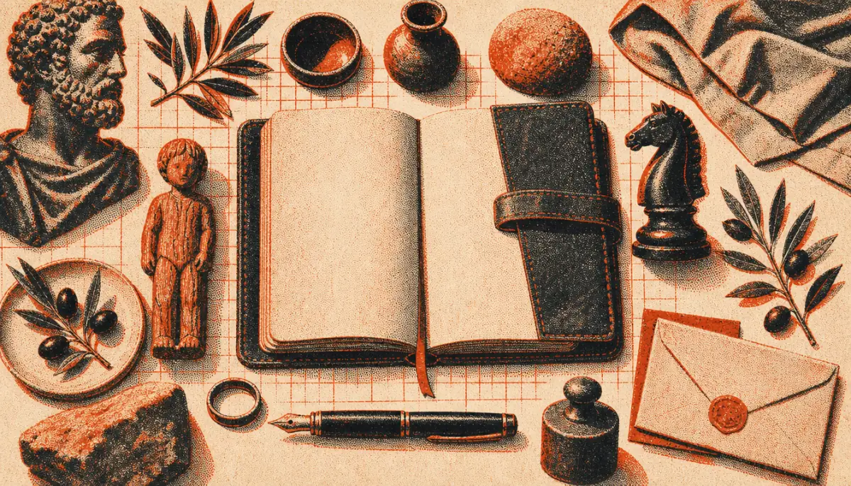 Flat-lay of notebook and life-role objects representing building a personal legacy