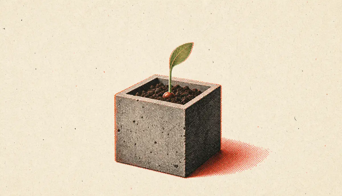 Single sprout in concrete showing how to begin stoic habits results