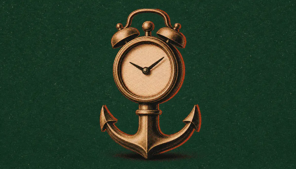 Clock fused with anchor showing how disciplined men build lasting habits