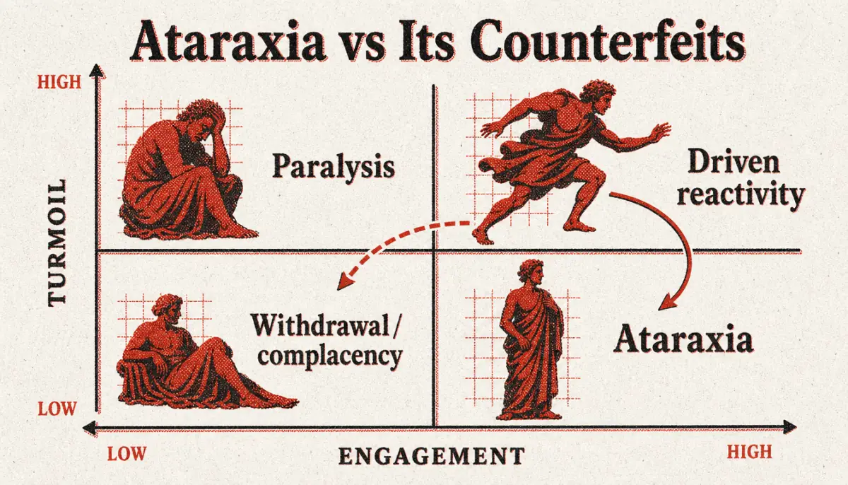 Matrix diagram distinguishing ataraxia from withdrawal, reactivity and paralysis