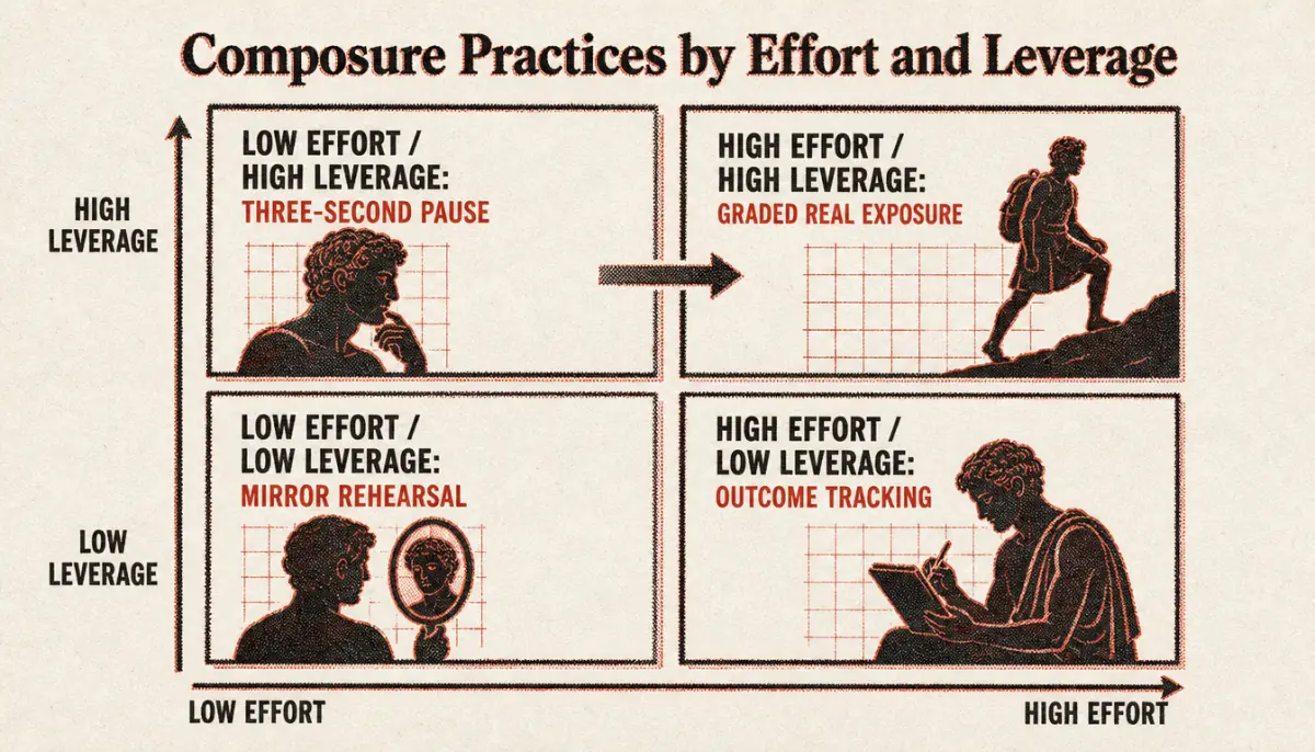 Matrix ranking practices for composure under pressure by effort and leverage