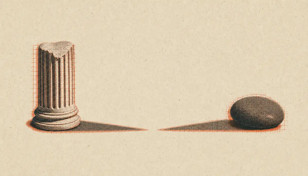 Marble column and river stone contrasting the origins of stoicism vs buddhism