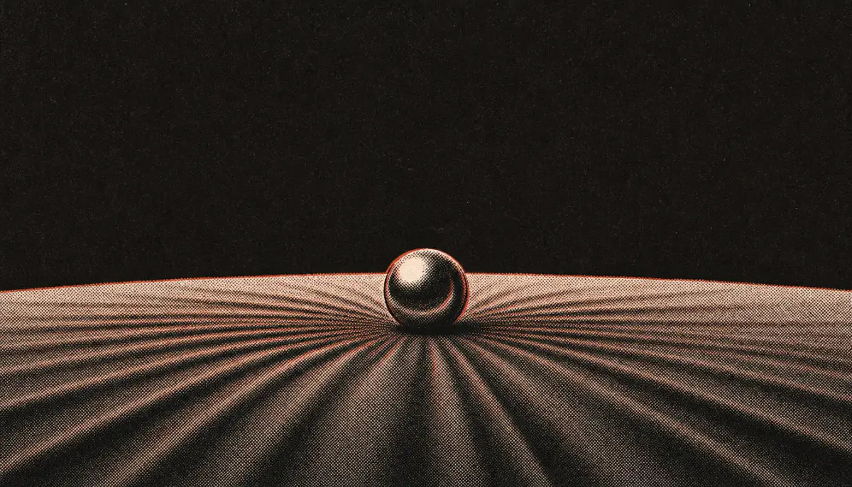 Steel sphere resting still on stretched fabric illustrating composure under pressure