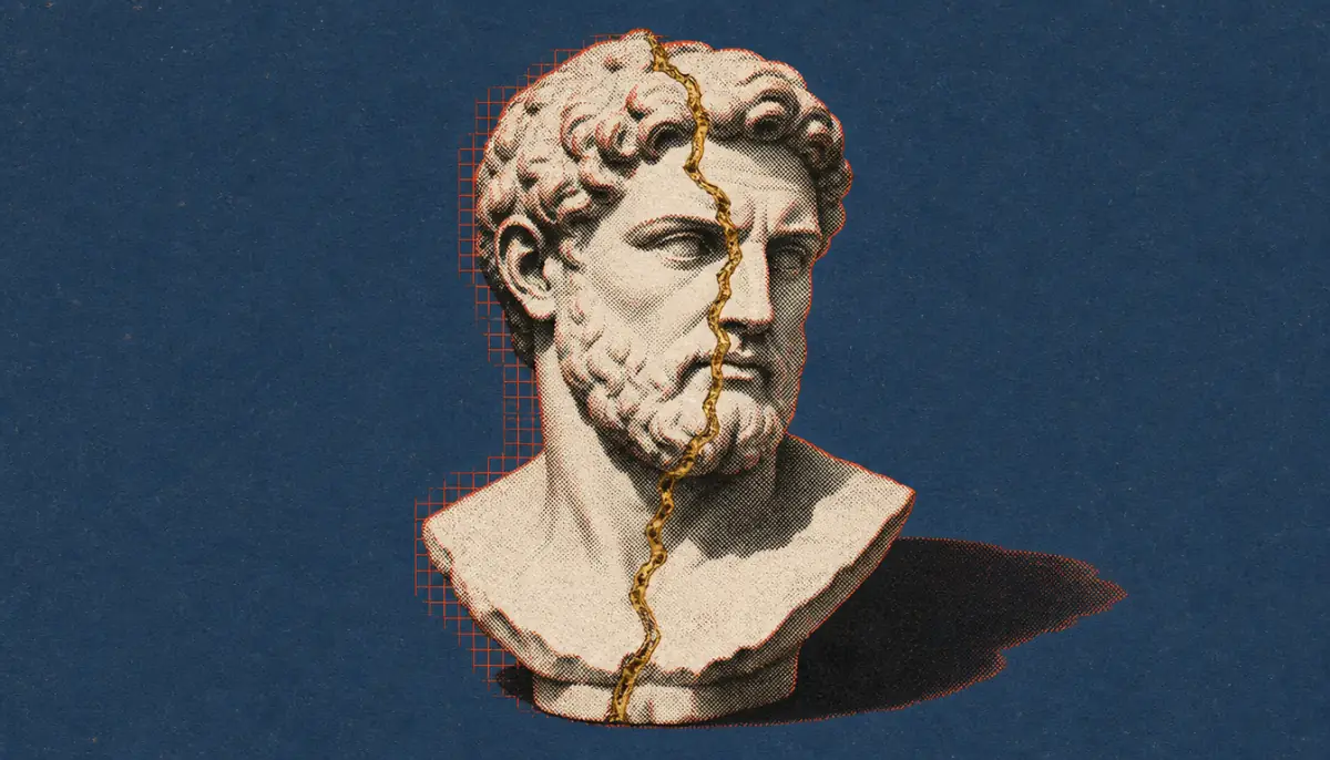 Cracked marble bust repaired in gold, symbolizing self-examination behind a personal code of conduct