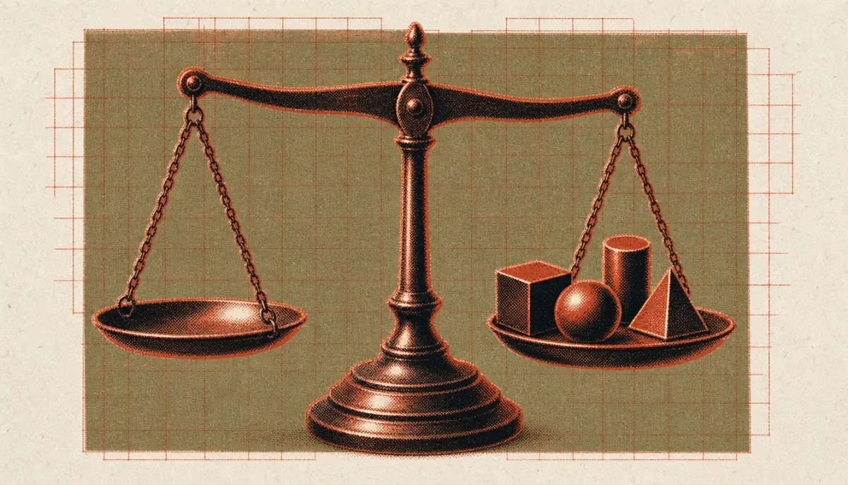 Balance scale with weights illustrating selection criteria for body language for men