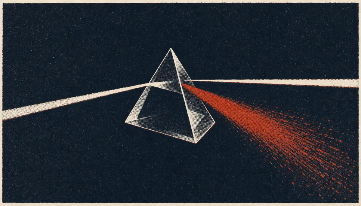 Prism splitting one beam into two paths symbolizing separating signal from story under pressure