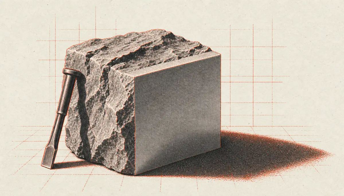 Rough stone block with one polished face illustrating amor fati as accurate acceptance