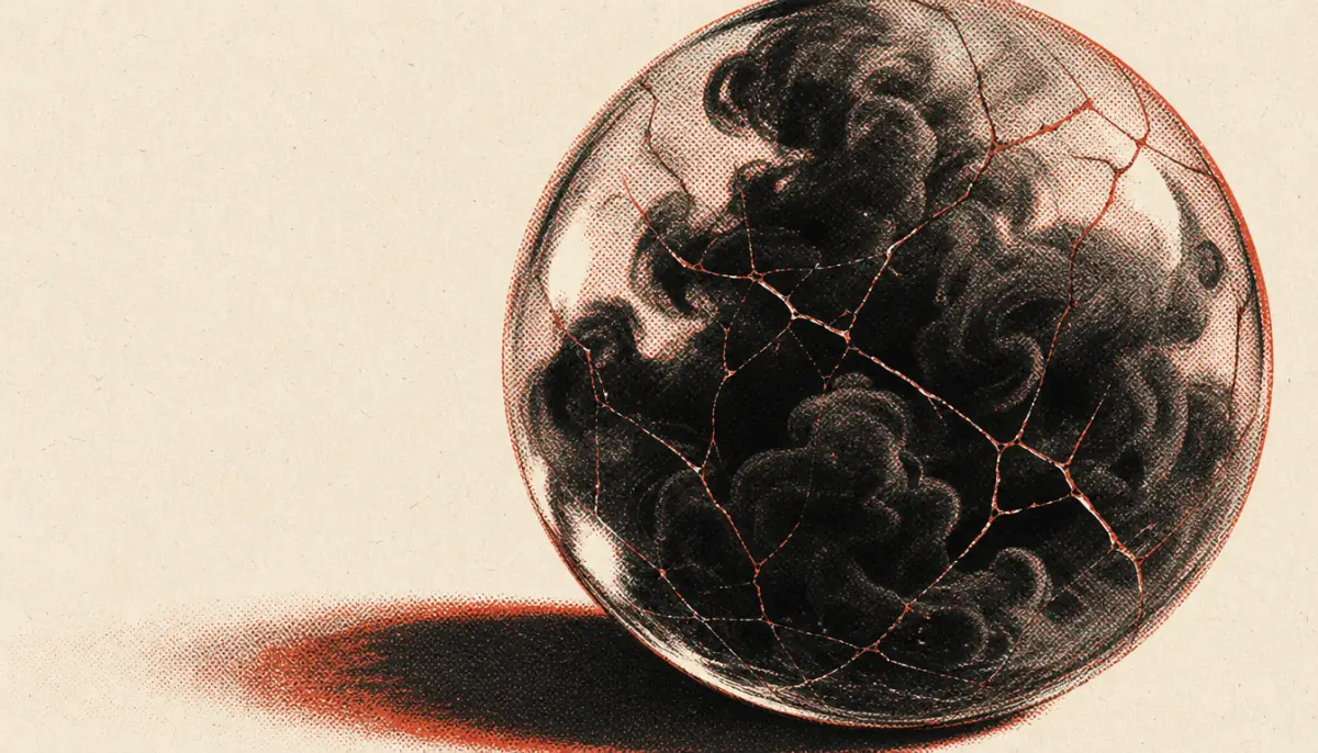 Cracked glass sphere holding smoke illustrating suppression versus apatheia meaning