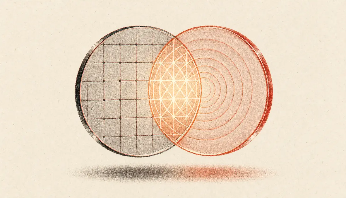 Overlapping etched glass discs showing the shared ground between stoicism vs buddhism