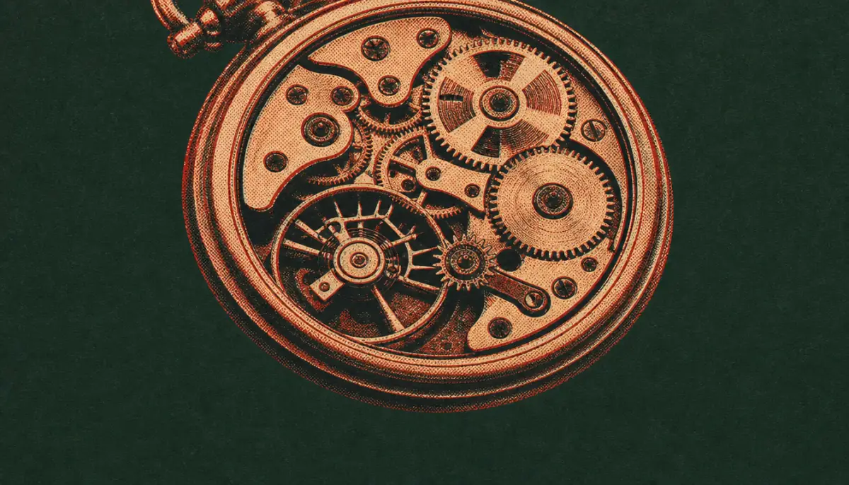 Frozen watch escapement illustrating the deliberate pause in composure under pressure
