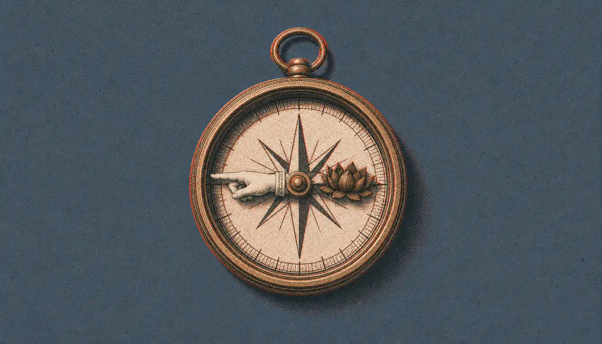 Compass with dual needles representing choosing between stoicism vs buddhism