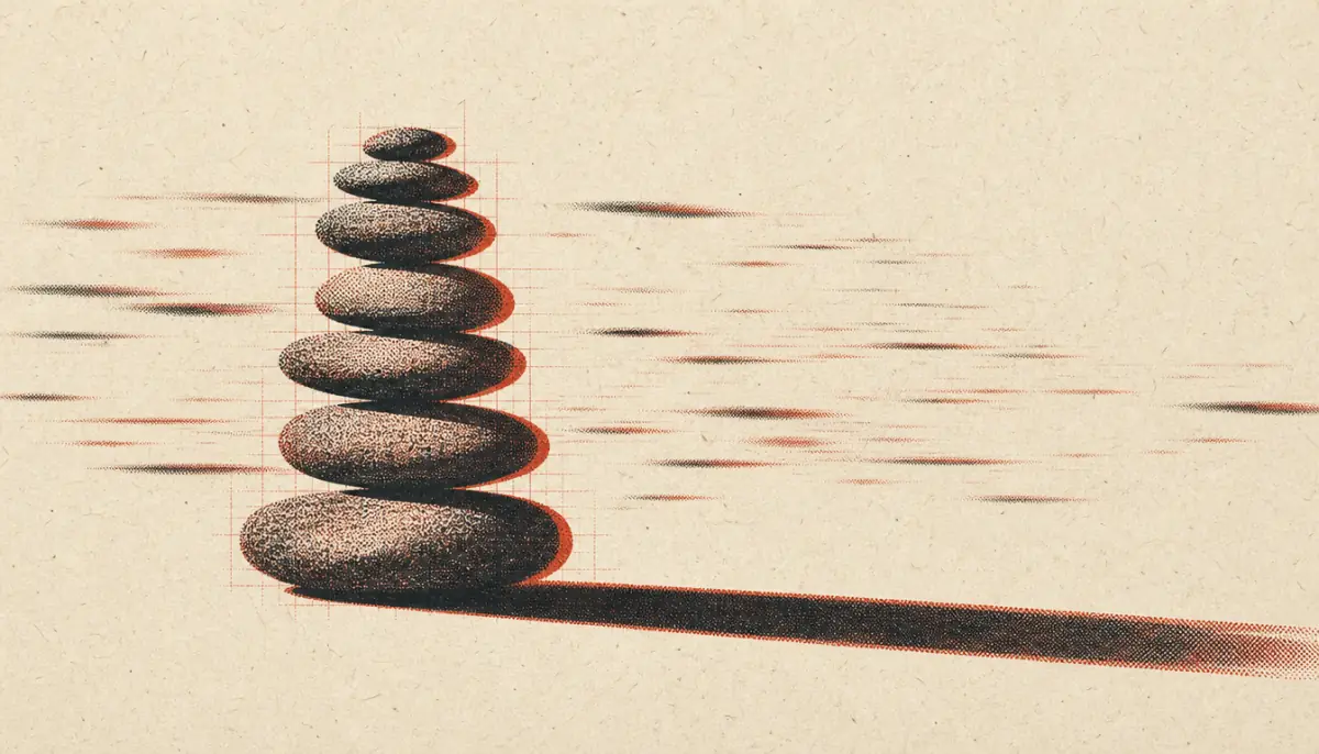 Balanced stone cairn unmoved by wind representing results of composure under pressure