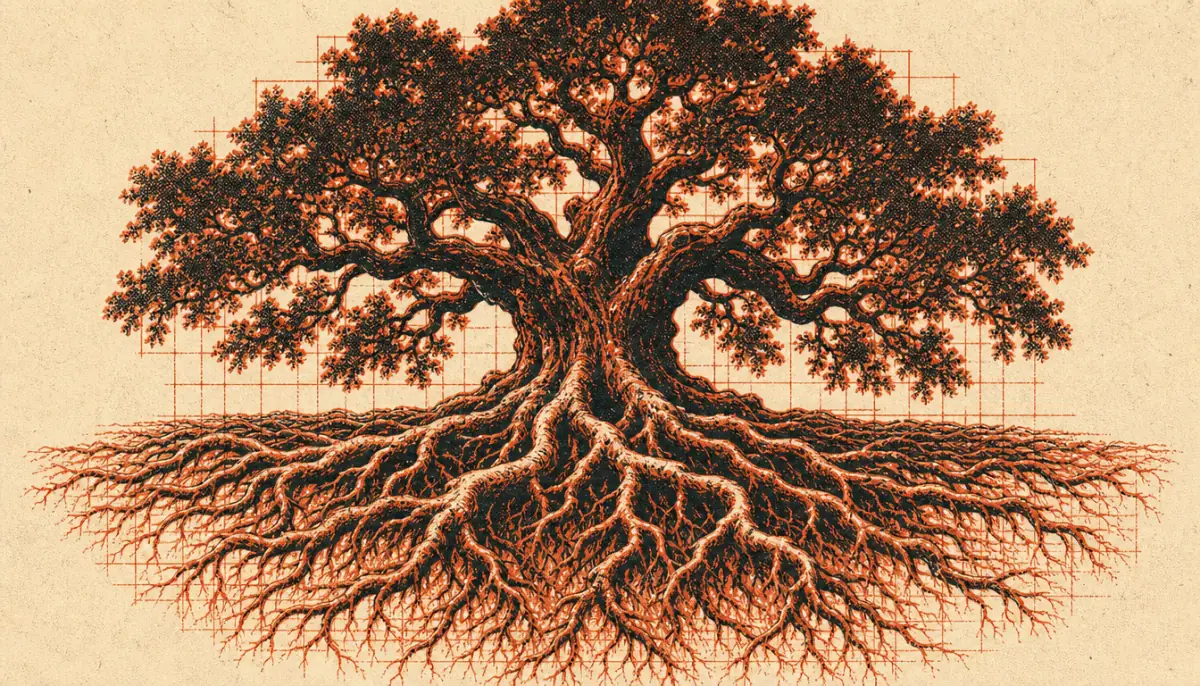 Oak tree with deep roots representing legacy in purpose vs passion